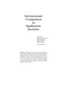Interpersonal Comparison in Egalitarian Societies Ken Binmore