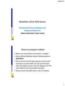 [removed]Robofest 2012 R2R Game Playing Field Setup Guidelines and Unknown Factors for Video Submission Team Coach