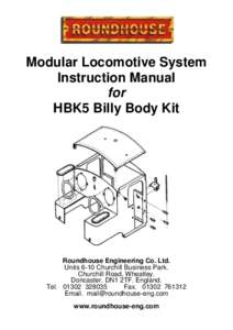 Modular Locomotive System Instruction Manual for HBK5 Billy Body Kit  Roundhouse Engineering Co. Ltd.