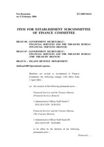 For discussion on 11 February 2004 EC[removed]ITEM FOR ESTABLISHMENT SUBCOMMITTEE