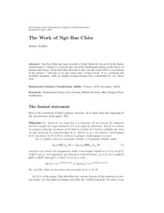 Proceedings of the International Congress of Mathematicians Hyderabad, India, 2010 The Work of Ngˆ o Bao Chˆ au