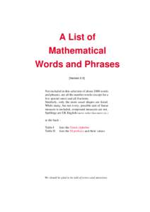 A List of Mathematical Words and Phrases [VersionNot included in this selection of about 2000 words