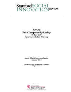 Review Faith Tempered by Reality By Lew Daly Reviewed by Robert Wineburg  Stanford Social Innovation Review