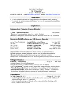 Curriculum Vitae/Resume  Kevin Leeser Phone[removed]