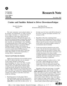 Crashes and Fatalities Related to Driver Drowsiness/Fatigue, Research Note