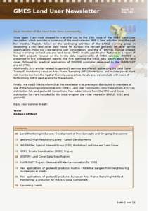 Issue 15 July 2011 GMES Land User Newsletter  Dear Member of the Land Data User Community,