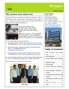 TBL Inspirer Volume 2, Number 1 Inspiring Solutions  TBL LAUNCHES INDIA OPERATIONS