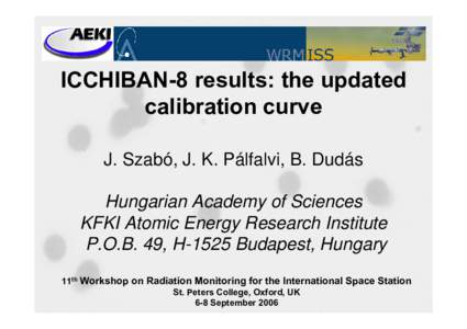 ICCHIBAN-8 results: the updated calibration curve  J. K. Pálfalvi, J. Szabó, B. Dudás  Hungarian Academy of Sciences KFKI Atomic Energy Research Institute  P.O.B. 49, H-1525 Budapest, Hungary