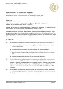 STIFTELSEN DET NORSKE VERITAS  INSTRUCTIONS FOR THE NOMINATION COMMITTEE Adopted by the Council 27th September 2012 and amended 16th OctoberPREAMBLE