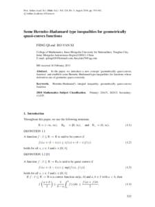 Proc. Indian Acad. Sci. (Math. Sci.) Vol. 124, No. 3, August 2014, pp. 333–342. c Indian Academy of Sciences  Some Hermite–Hadamard type inequalities for geometrically quasi-convex functions
