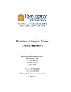 Department of Computer Science Graduate Handbook Department of Computer Science 85 Engineer’s Way P.O. Box
