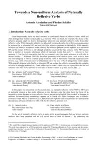 Towards a Non-uniform Analysis of Naturally Reflexive Verbs Artemis Alexiadou and Florian Schäfer Universität Stuttgart  1. Introduction: Naturally reflexive verbs*
