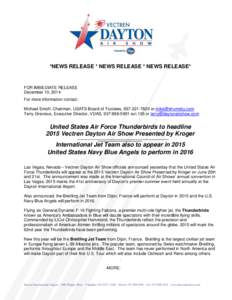*NEWS RELEASE * NEWS RELEASE * NEWS RELEASE*  FOR IMMEDIATE RELEASE December 10, 2014 For more information contact: Michael Emoff, Chairman, USATS Board of Trustees, or 