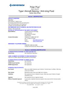 Polar Plus® 63/37 DILUTE Type I Aircraft Deicing / Anti-icing Fluid Safety Data Sheet Section 1: IDENTIFICATION