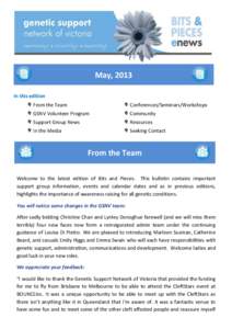 May, 2013 In this edition * From the Team * Conferences/Seminars/Workshops