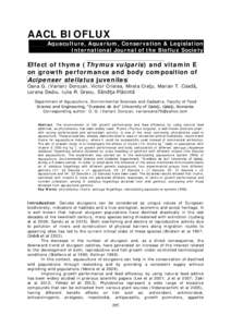 AACL BIOFLUX Aquaculture, Aquarium, Conservation & Legislation International Journal of the Bioflux Society Effect of thyme (Thymus vulgaris) and vitamin E on growth performance and body composition of