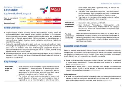 ACAPS Briefing Note: Tropical Storm  Briefing Note – 10 October 2014 Flying debris also pose a potential threat, as well as the flooding of escape routes.
