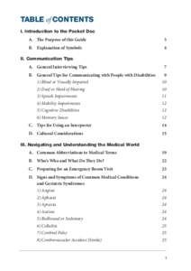 TABLE of CONTENTS I. Introduction to the Pocket Doc A. 	 The Purpose of this Guide
