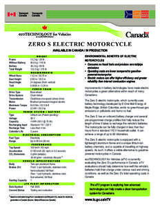 ZERO S ELECTRIC MOTORCYCLE AVAILABLE IN CANADA / IN PRODUCTION WEIGHT Frame Without Battery