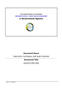 THE UNITED REPUBLIC OF TANZANIA PRESIDENT’S OFFICE - PUBLIC SERVICE MANAGEMENT e-Government Agency  Document Name