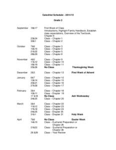 Catechist Schedule[removed]Grade 2 September  23&24