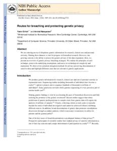 Information privacy / Biotechnology / DNA / Molecular biology / Data protection / Genome-wide association study / Imputation / Quasi-identifier / ENCODE / De-identification / Single-nucleotide polymorphism / Whole genome sequencing