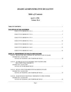 IDAHO ADMINISTRATIVE BULLETIN Table of Contents April 3, 1996 Volume[removed]TABLE OF CONTENTS................................................................................................................................