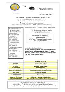 THE NEWSLETTER ABN[removed]NO. 37 APRIL 2011 THE GYMPIE & DISTRICT HISTORICAL SOCIETY INC.