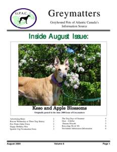 Greymatters Greyhound Pets of Atlantic Canada’s Information Source Inside August Issue: