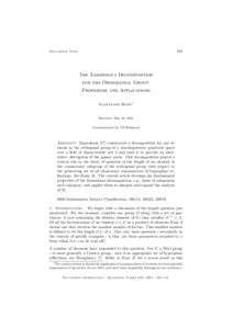 165  Documenta Math. The Zassenhaus Decomposition for the Orthogonal Group: