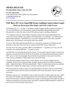 Microsoft Word - MEDIA RELEASE ESF Buys and Begins Restoring 107 acres FINAL.docx