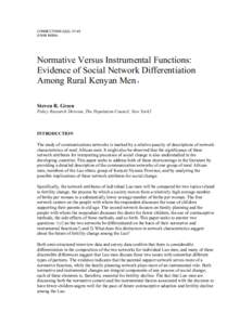CONNECTIONS 22(2): 37-49 ©1999 INSNA Normative Versus Instrumental Functions: Evidence of Social Network Differentiation Among Rural Kenyan Men