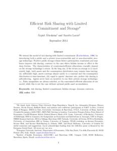 Eﬃcient Risk Sharing with Limited Commitment and Storage⇤ Árpád Ábrahám† and Sarolta Laczó‡ SeptemberAbstract