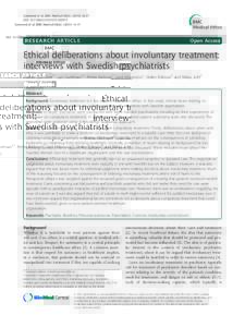 Ethical deliberations about involuntary treatment: interviews with Swedish psychiatrists