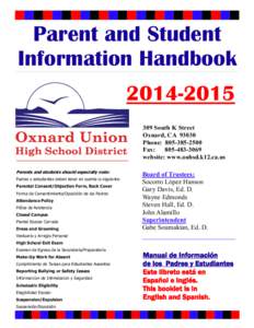 Parent and Student Information Handbook  South  K  Street Oxnard,  CA    93030 Phone:    