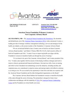 American Nurses Foundation Welcomes Avantas to New Corporate Advisory Board