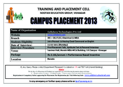 TRAINING AND PLACEMENT CELL NOOTAN EDUCATION GROUP, VISNAGAR Name of Organization  Collabera Technologies Pvt. Ltd