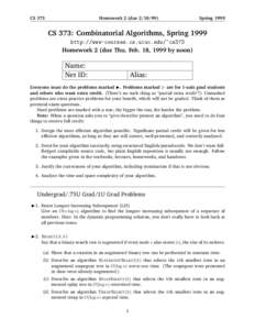 CS 373  Homework 2 (dueSpring 1999