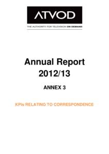 Annual ReportANNEX 3 KPIs RELATING TO CORRESPONDENCE  KPIs relating to correspondence
