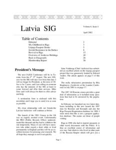 Latvia SIG  Volume 6, Issue 4 April[removed]Table of Contents