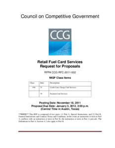 Council on Competitive Government  Retail Fuel Card Services Request for Proposals RFP# CCG-RFCNIGP Class Items