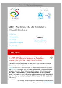 LC Net • July/August 2014 edition • Newsletter of the Life Cycle Initiative