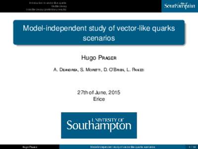 Introduction to vector-like quarks Visible decay Invisible decay (preliminary results) Model-independent study of vector-like quarks scenarios