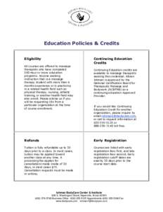 Education Policies & Credits Eligibility Continuing Education Credits