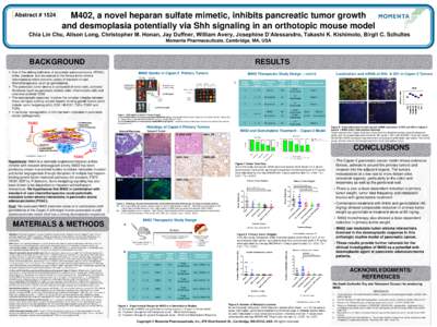 Abstract # 1524  M402, a novel heparan sulfate mimetic, inhibits pancreatic tumor growth and desmoplasia potentially via Shh signaling in an orthotopic mouse model  Chia Lin Chu, Alison Long, Christopher M. Honan, Jay Du