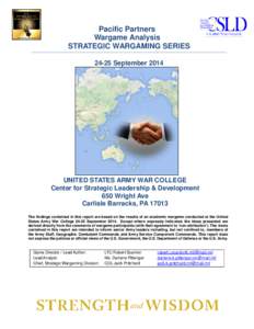 Pacific Partners Wargame Analysis STRATEGIC WARGAMING SERIESSeptemberUNITED STATES ARMY WAR COLLEGE