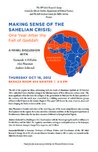 The UF Sahel Research Group Center for African Studies, Department of Political Science, and The Bob Graham Center for Public Service Present:  MAKING SENSE OF THE