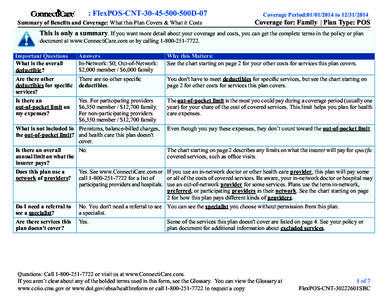 : FlexPOS-CNT[removed]500D-07 Summary of Benefits and Coverage: What this Plan Covers & What it Costs Coverage Period:[removed]to[removed]Coverage for: Family Plan Type: POS