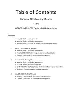 Table of Contents Complied 2015 Meeting Minutes for the WSDOT/AGC/ACEC Design-Build Committee Meetings I.