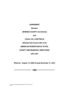 AGREEMENT Between GENESEE COUNTY (As Defined) And LOCAL 916, CHAPTER 06 Affiliated with Council #25 of the